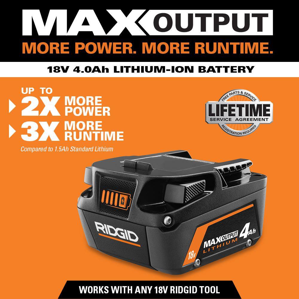 RIDGID 18V Lithium-Ion MAX Output 6.0 Ah Battery MAX Output 4.0 Ah and MAX Output 2.0 Ah AC84002460SB