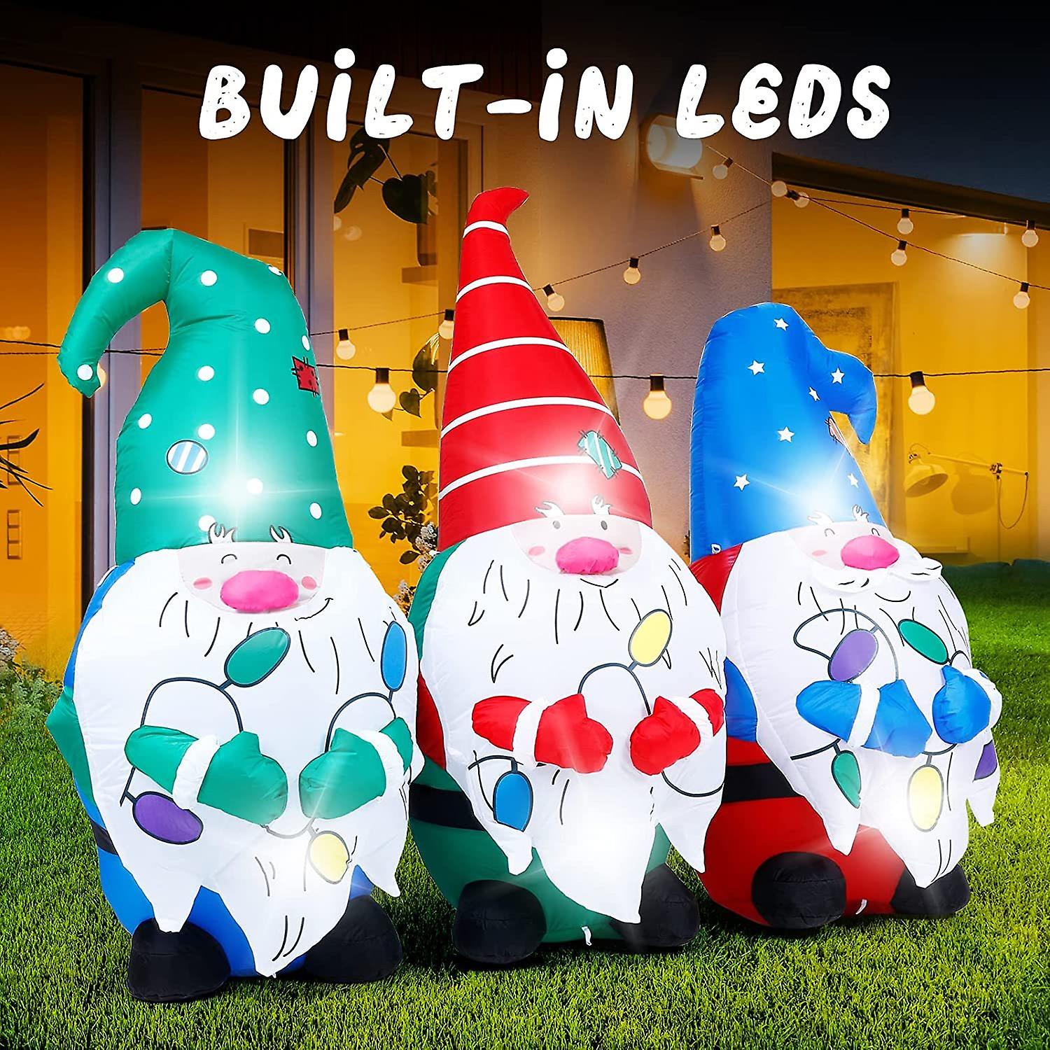 Christmas Inflatables Outdoor， Christmas Gnomes Blow Up Yard Decorations With Built-in Led Lights， Extra Large Gnome Inflatable Yard Light-up Decor Fo