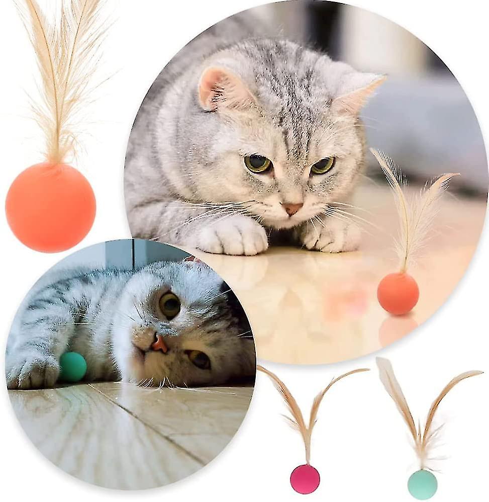 3pcs Cat Toy Balls， Cat Balls With Feathers Indoor Interactive Cat Toys