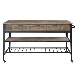 Whatseaso 64 in. L x 29 in. W x 33 in. H Kitchen Island in Rustic Oak  Black Finish SEP-110513149