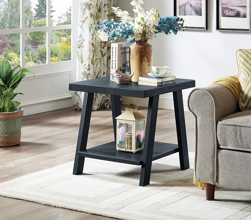 Contemporary Replicated Wood Shelf End Table in Black Finish   Traditional   Plant Stands And Telephone Tables   by Imtinanz  LLC  Houzz