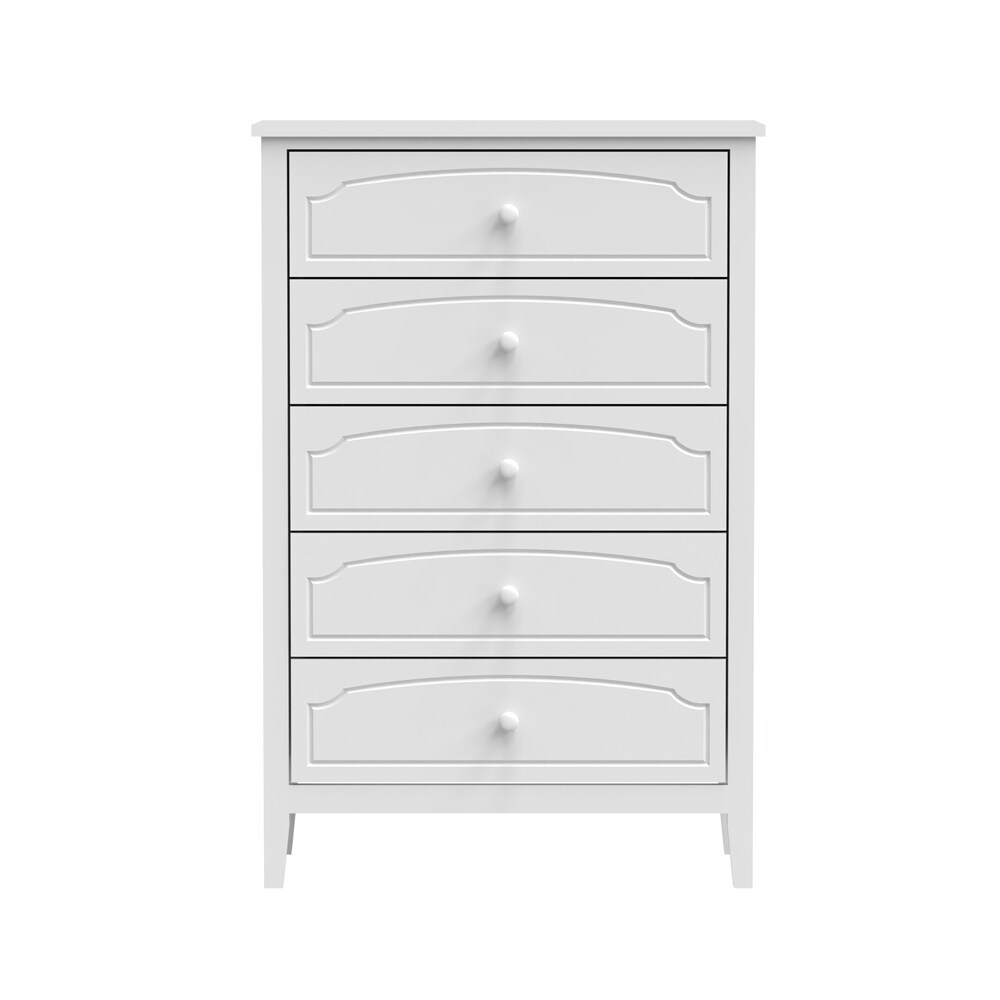 White Contemporary Roman Style Solid Wood 5 Drawers Chest