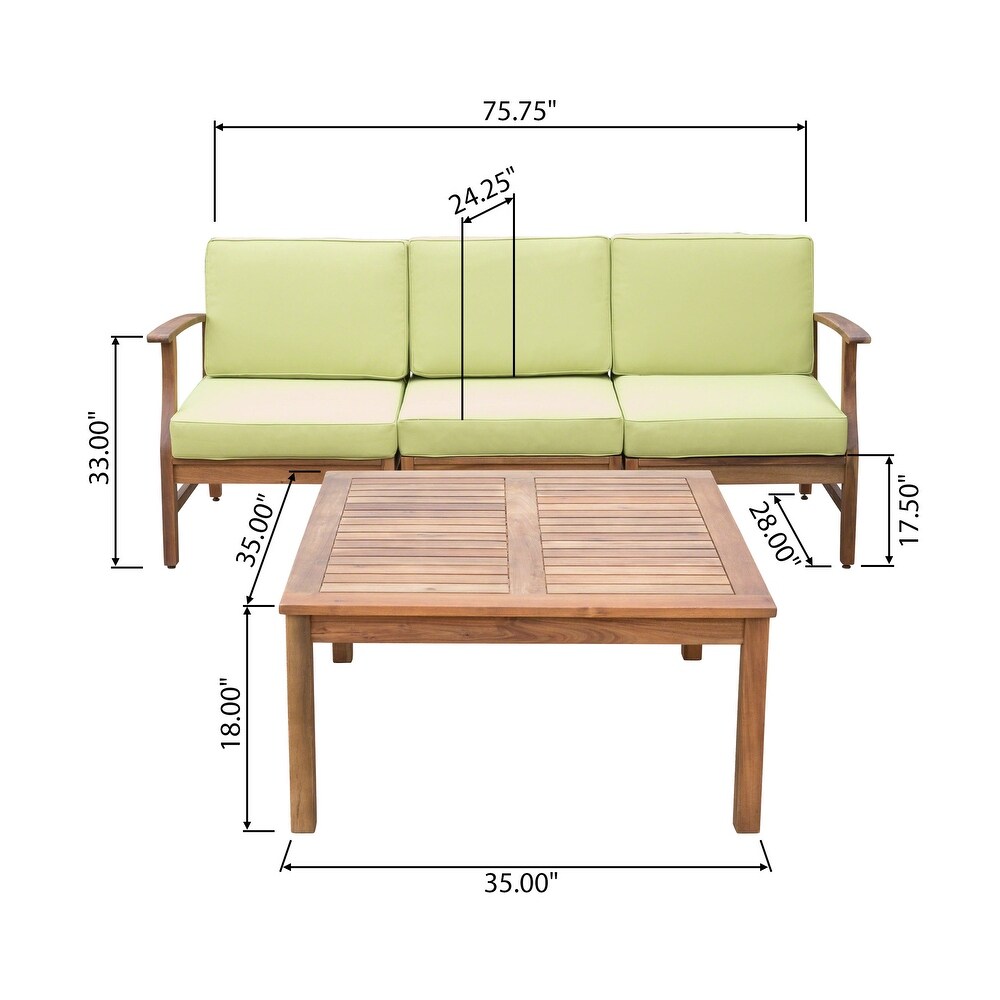 Perla Outdoor Acacia 4 pc. Cushioned Sofa and Table Set by Christopher Knight Home