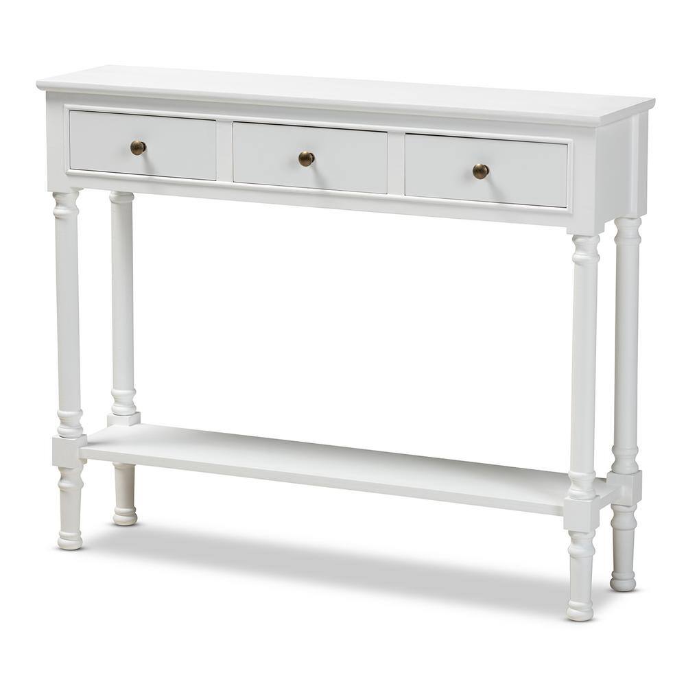 Baxton Studio Calvin 10 in. White Standard Rectangle Wood Console Table with Drawers 165-10697-HD