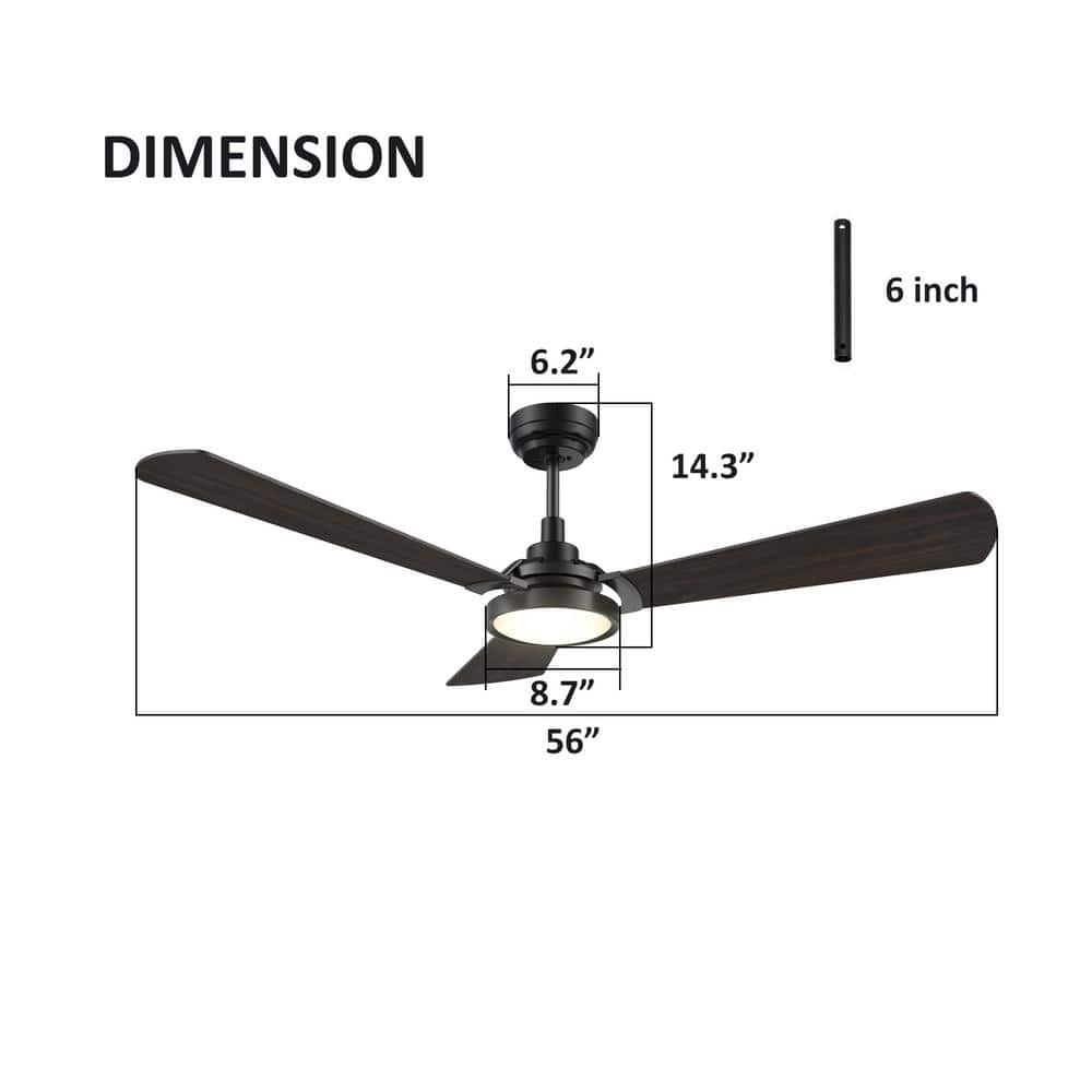 CARRO Veter 56 in Dimmable LED IndoorOutdoor Black Smart Ceiling Fan with Light and Remote Works with AlexaGoogle Home