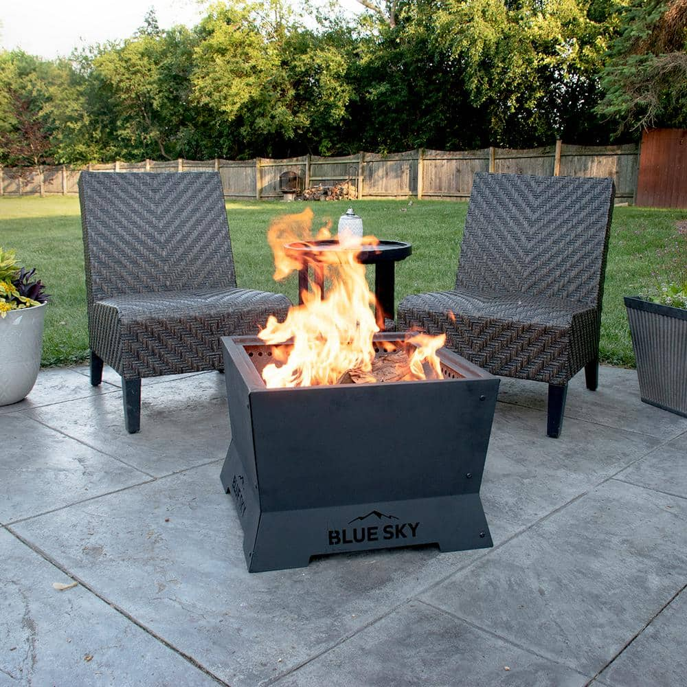 BLUE SKY OUTDOOR LIVING The Peak 22 in. x 16 in. Square Steel Wood Smokeless Patio Fire Pit SFP22SQ-B