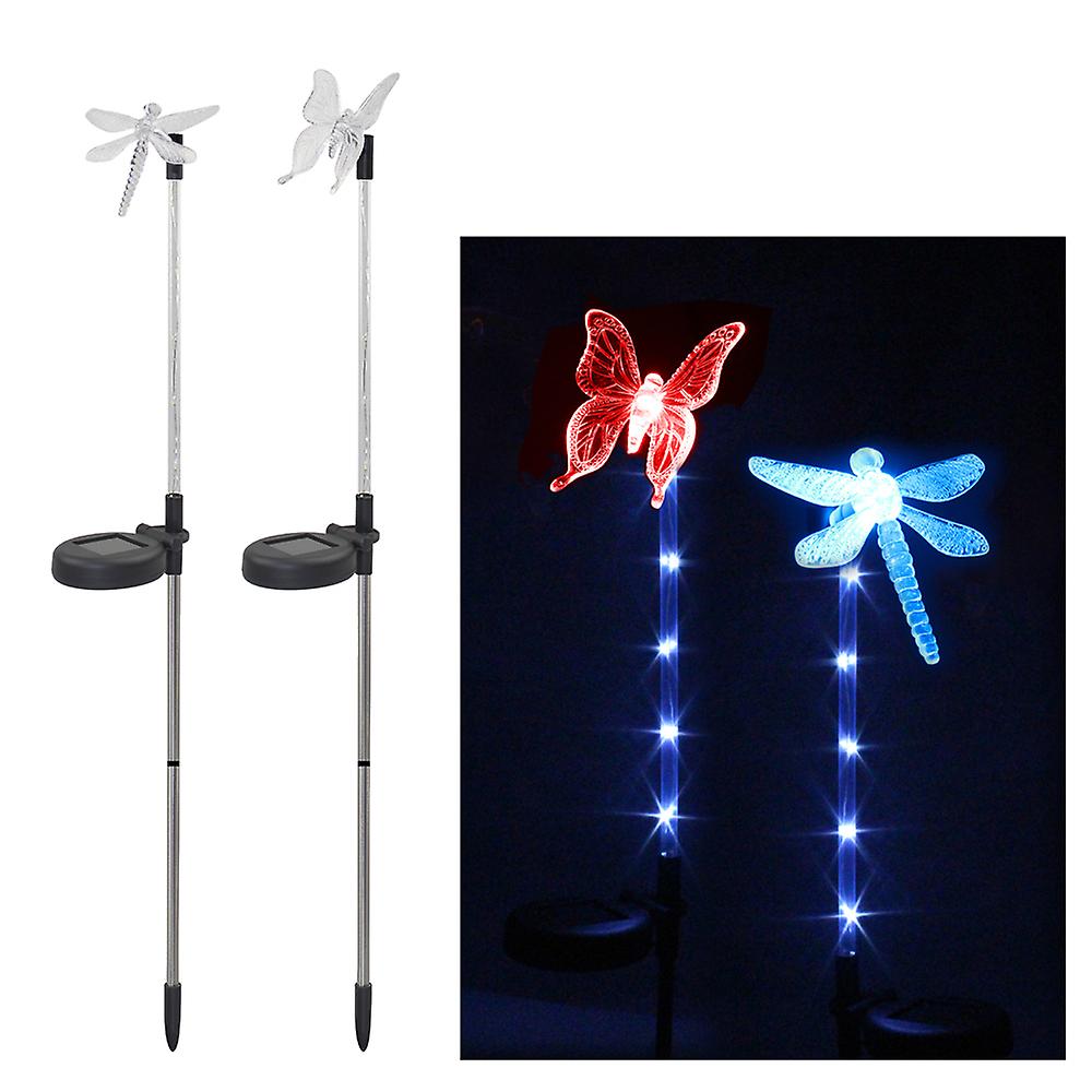 4 Pack Solar Garden Stake Light Color-changing Butterfly， Dragonfly With Luminous Stake Outdoor Garden Decor Figurines Light Landscape Lighting For Pa