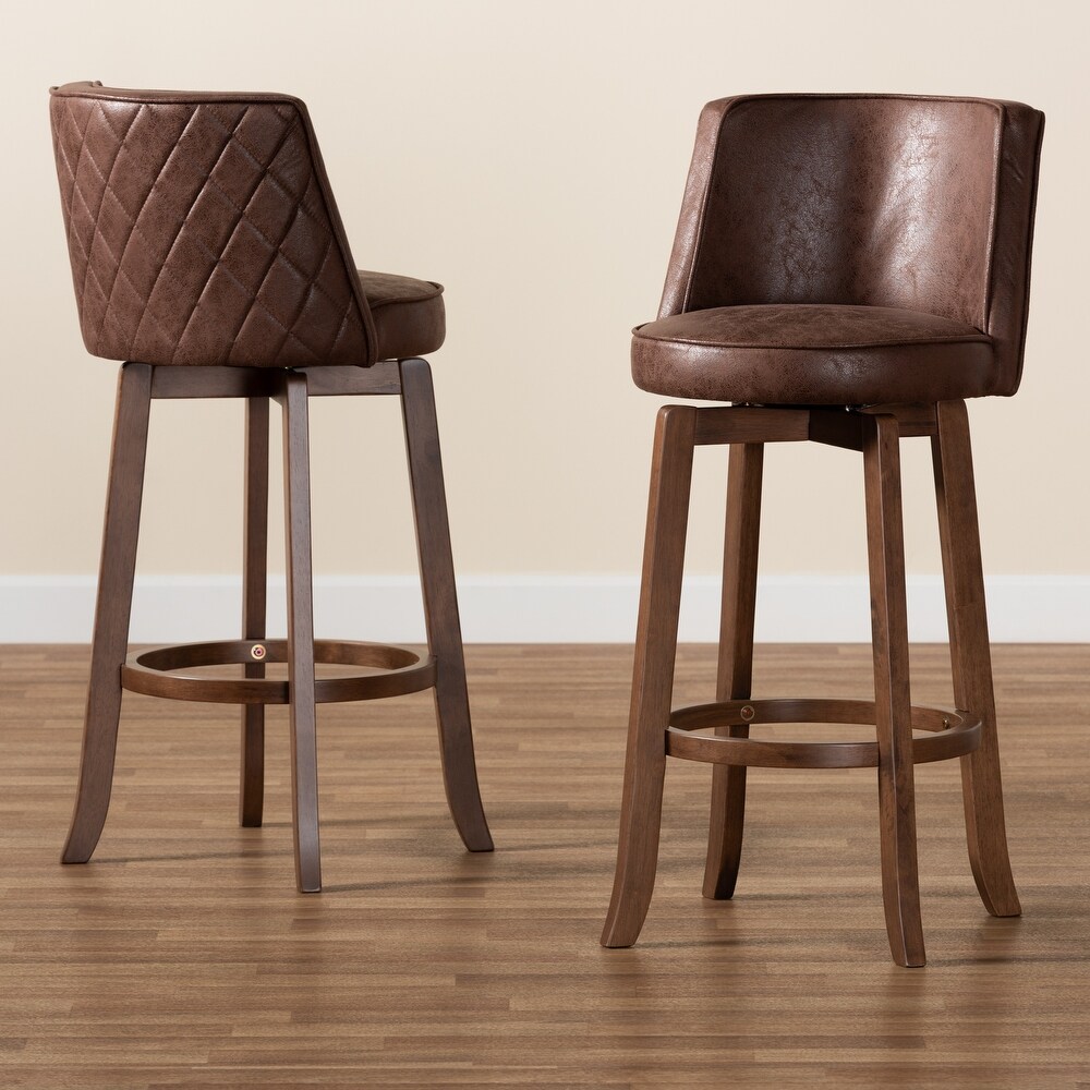 Adams Transitional Upholstered and Walnut Wood 2 PC Bar Stool Set