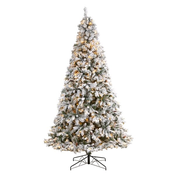 9' Flocked White River Mountain Pine Christmas Tree with Lights