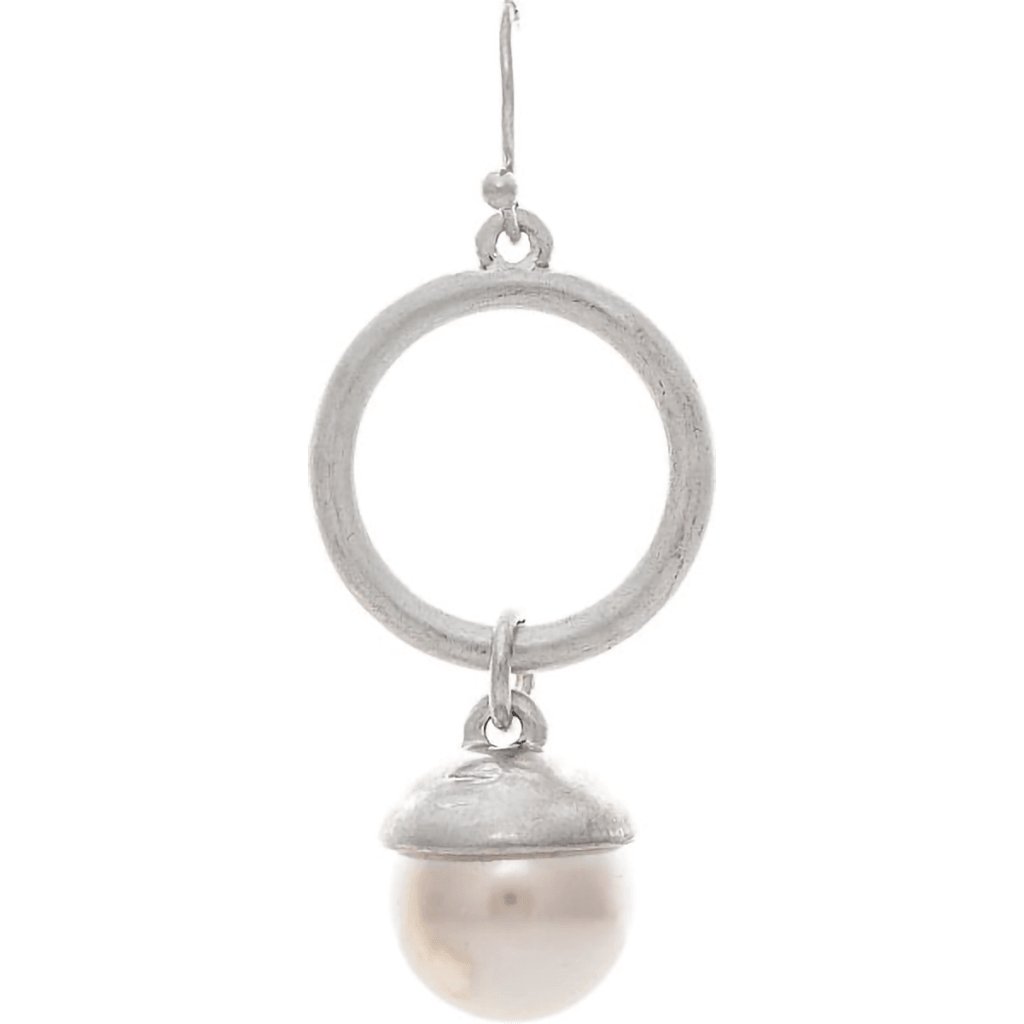 Rain  Silver Circle Pearl Drop Earrings