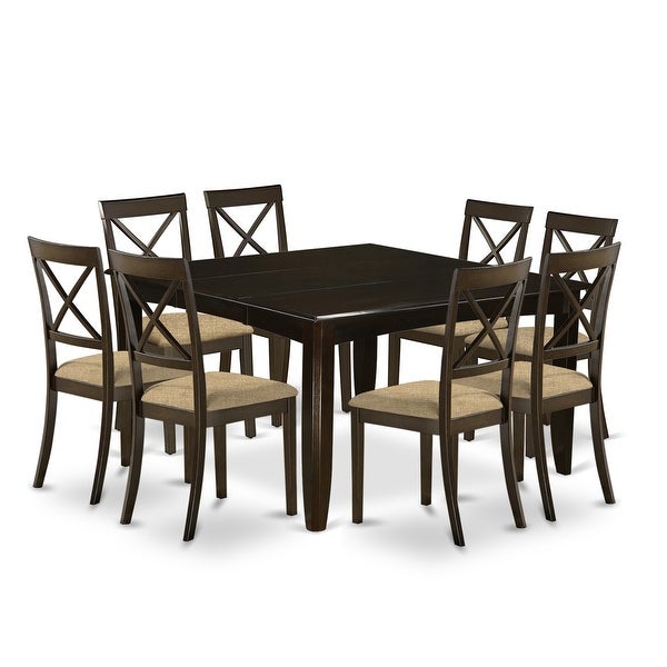 Wood Expandable Dining Set - Dining Table - Upholstered Linen Fabric Kitchen Chairs - Cappuccino Finish (Pieces Option)