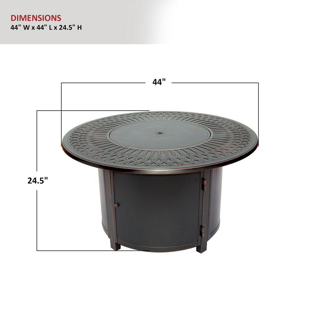 Alfresco Walden 44 in. Outdoor Round Cast Aluminum Gas Fire Pit in Topaz Bronze with Clear Glass Fire Beads 310-3005