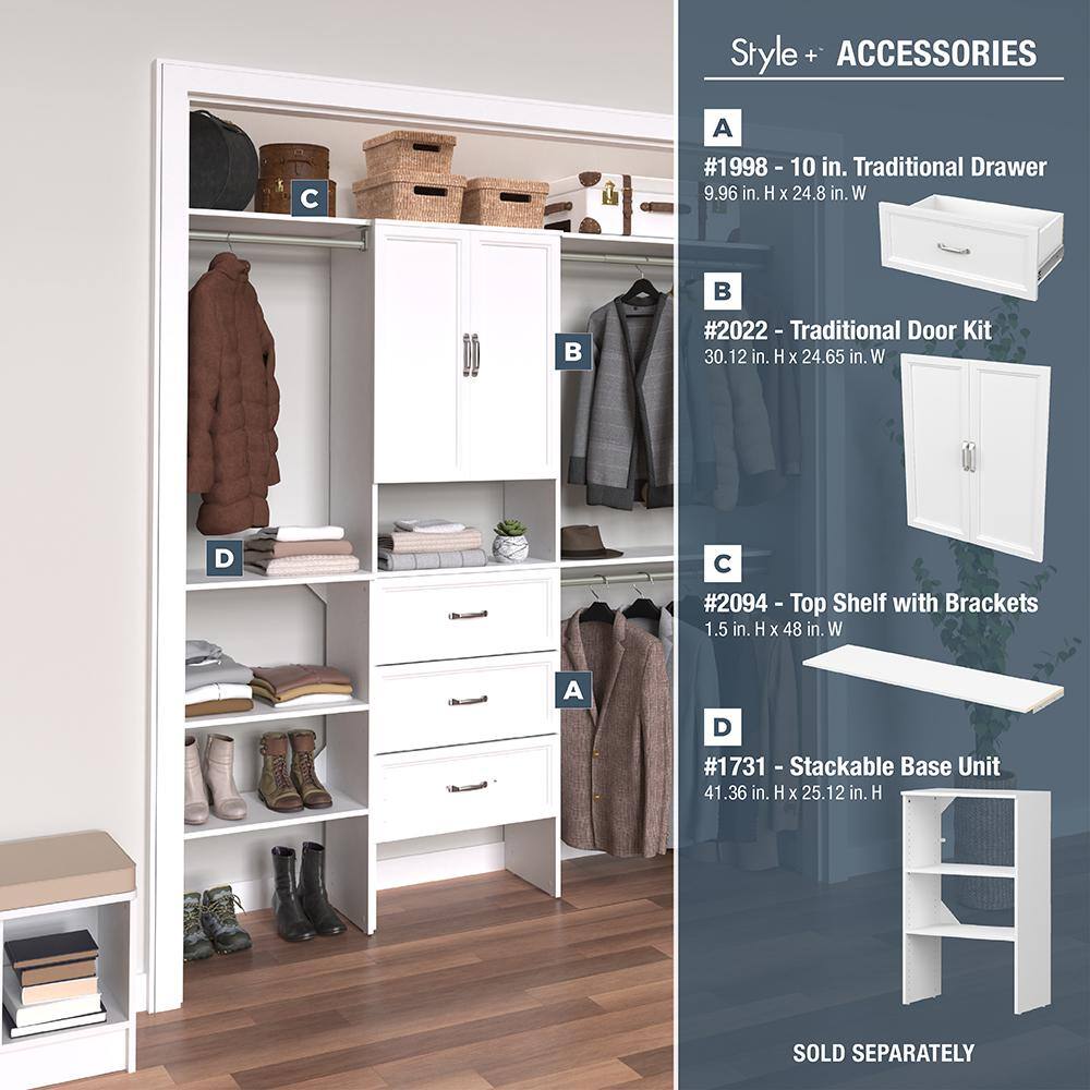 ClosetMaid Style+ 84 in. W - 120 in. W White Tower Wall Mount 6-Shelf Wood Closet System 4365