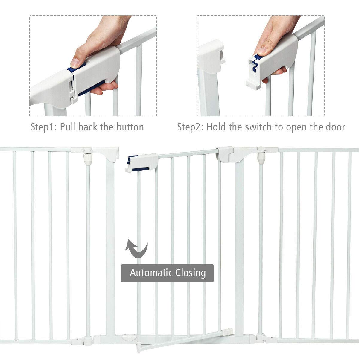 Costzon Baby Safety Gate, 115 Inch Length 5 Panel Adjustable Wide Fireplace Fence