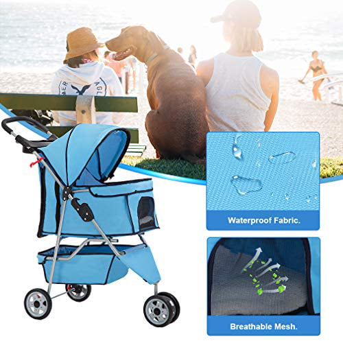 Bestpet Pet Stroller for Medium and Small Dogs， Foldable， 3 Wheels， Waterproof， Blue