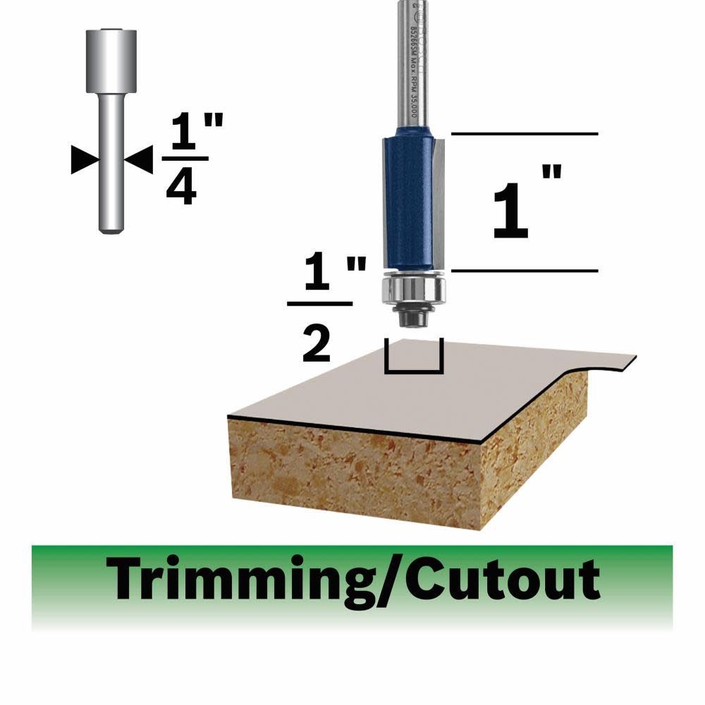 Bosch 1/2 In. x 1 In. Carbide-Tipped Double-Flute Flush Trim Router Bit 85266MC from Bosch