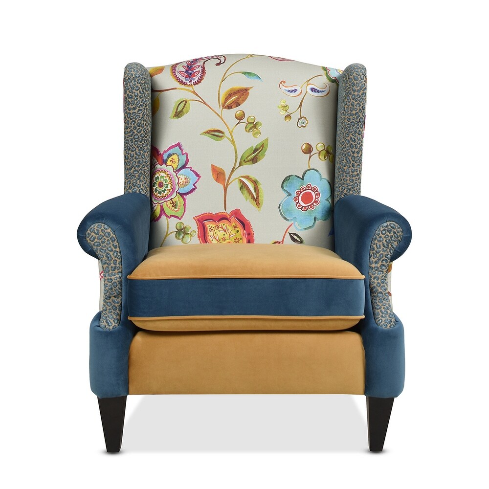 Anya Boho Chic Floral Leopard Print Wingback Accent Arm Chair