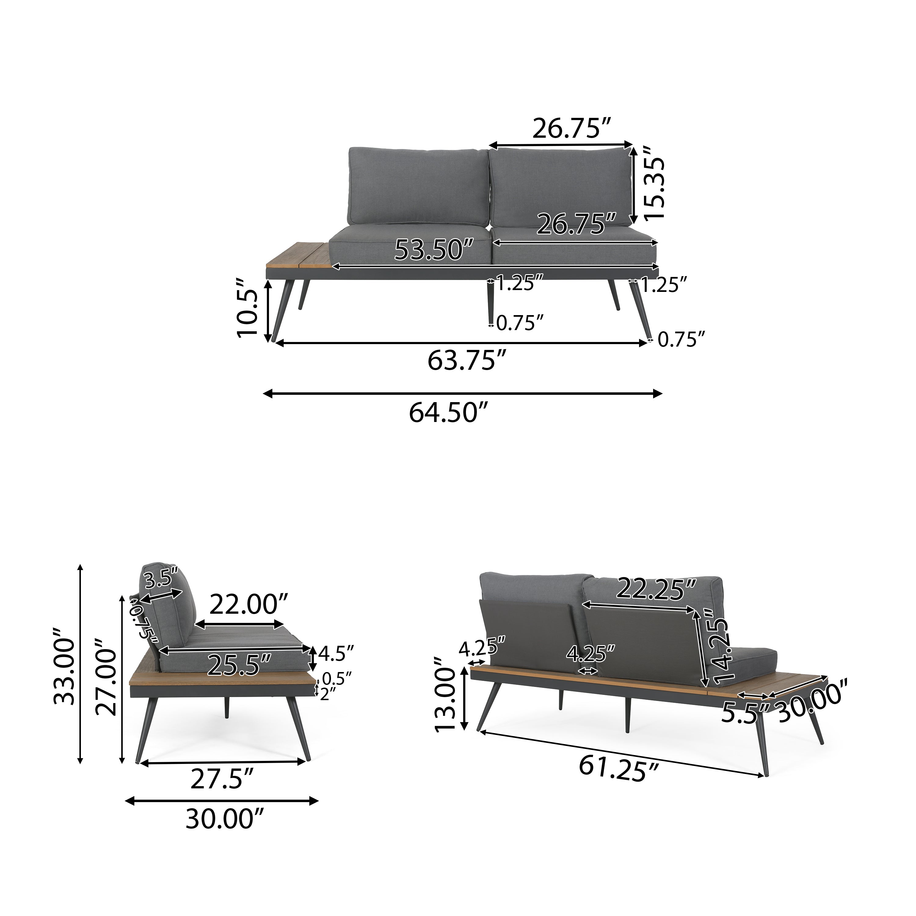 Deborah Outdoor Wood and Aluminum V-Shaped 5 Seater Sofa Set