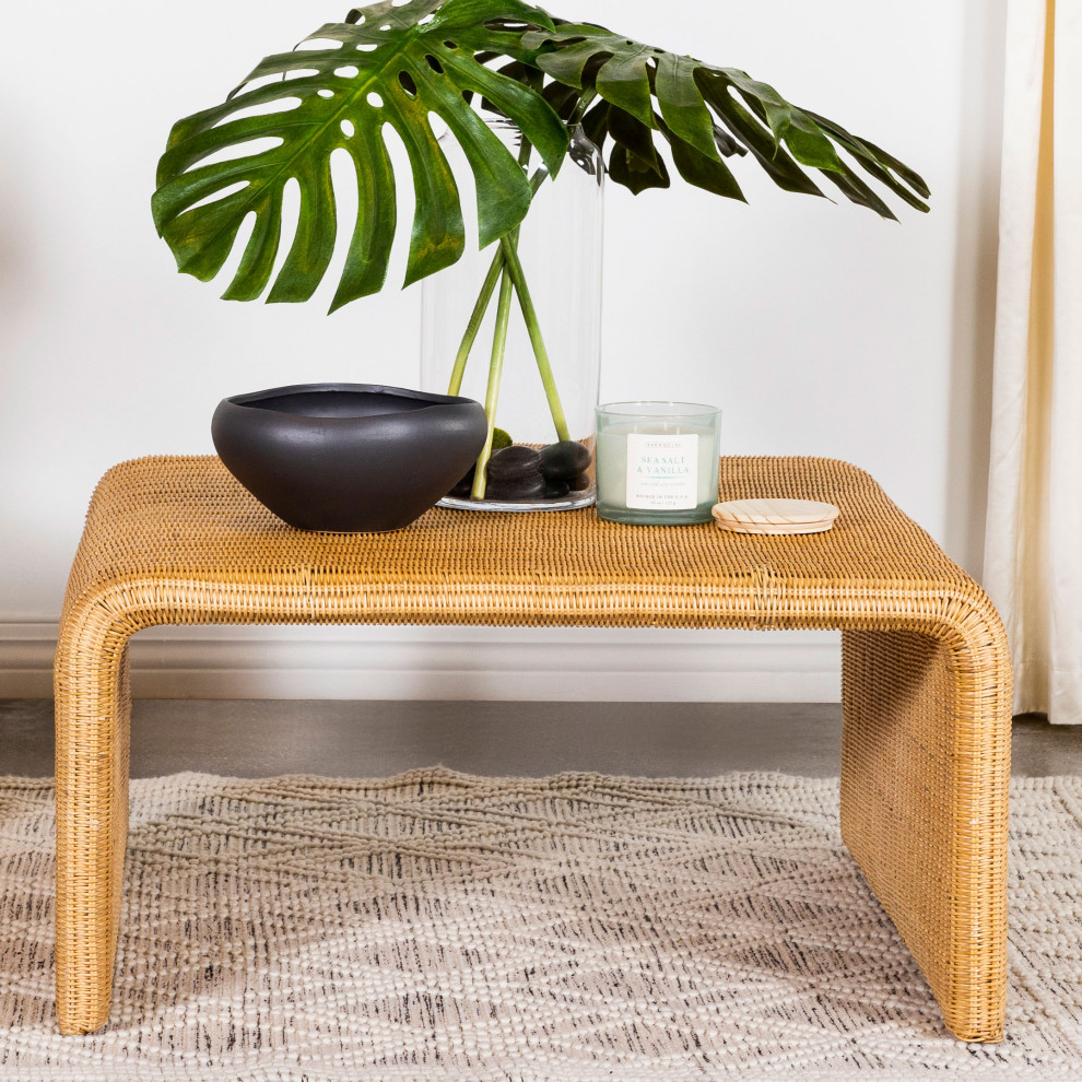 Juanita Square Rattan Coffee Table Natural   Modern   Coffee Tables   by Modon  Houzz