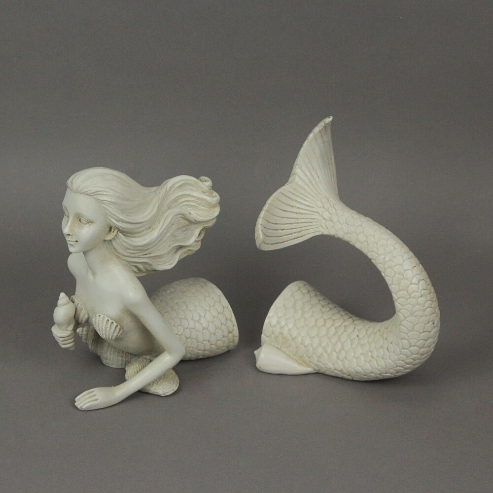 White Resin Mermaid Bookends Coastal Bookshelf Decor (Set Of 2)   6.75 X 5.25 X 3.5 inches