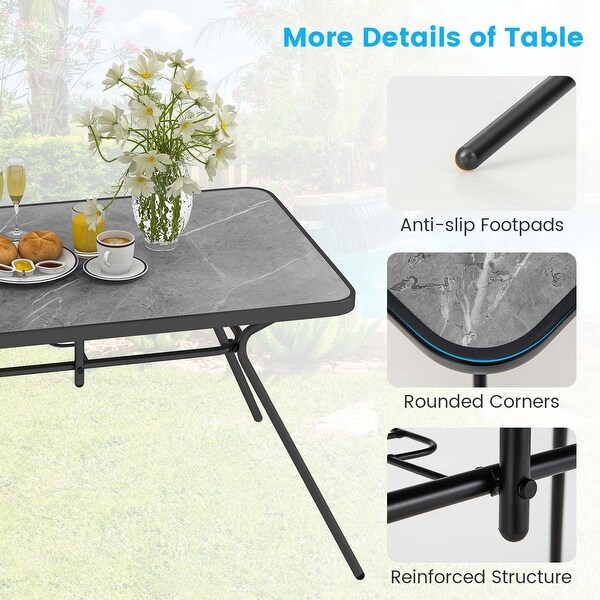 Patio Rectangle Dining Table Outdoor Metal Table w/ Umbrella Hole