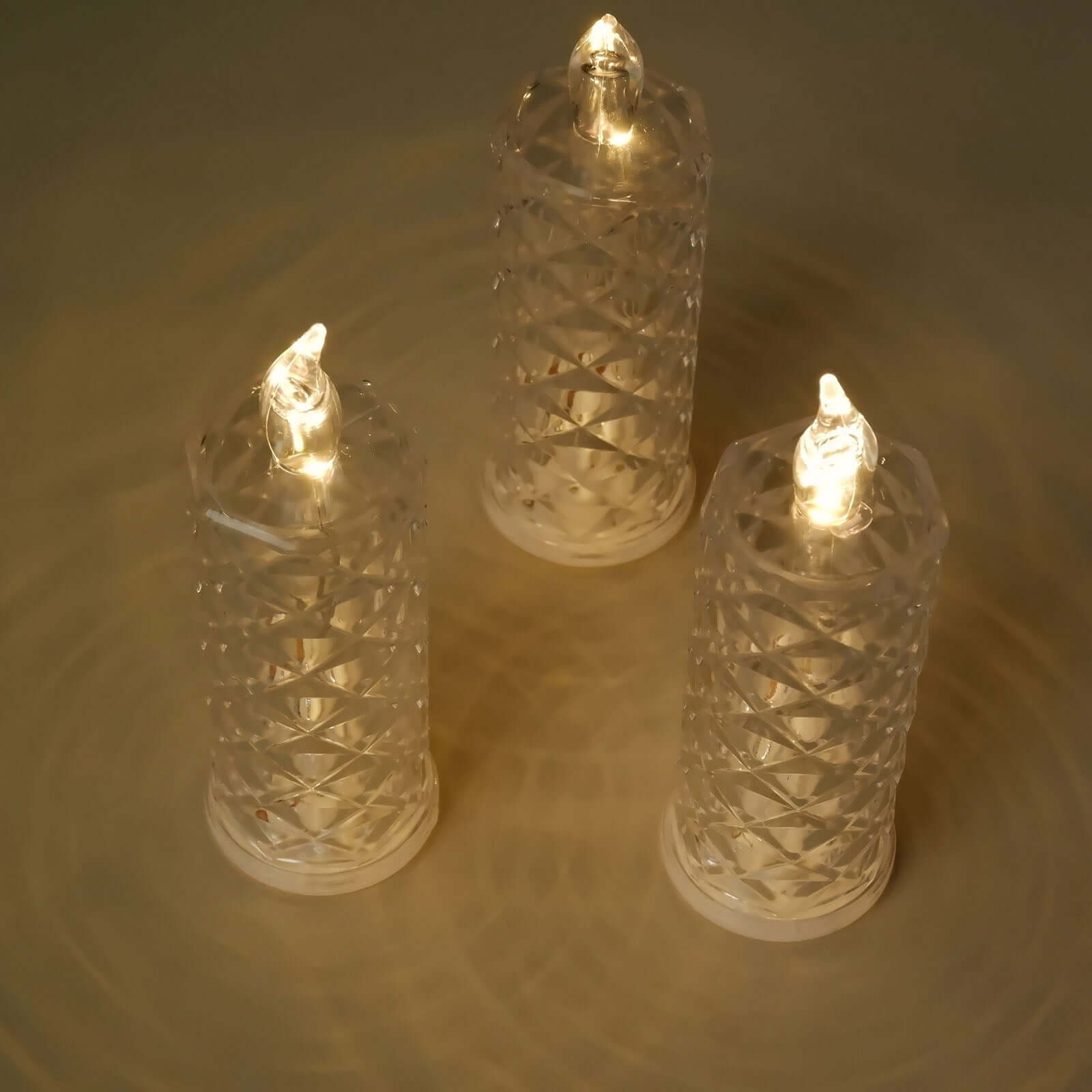 3 Pack Warm White LED Rose Halo Battery Operated Candle Lamps, Acrylic Diamond Pillar Flameless Candle Light 6