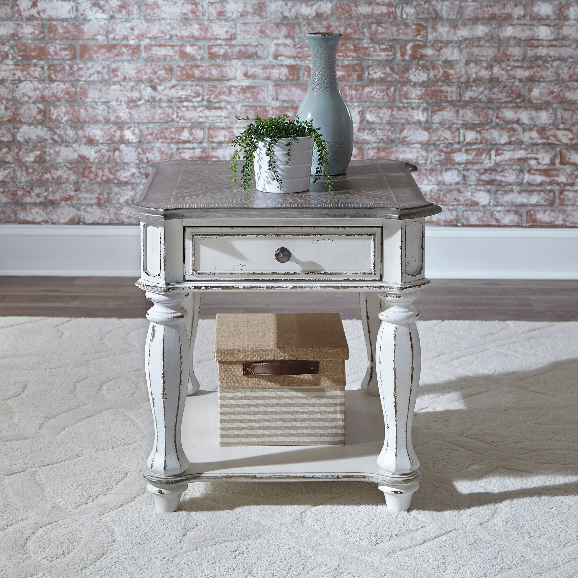 Magnolia Manor Antique White End Table - W24 x D28 x H24