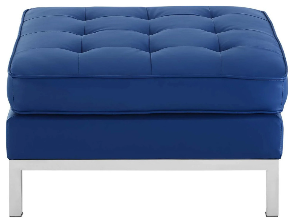 Milan Navy Silver Tufted Upholstered Faux Leather Ottoman   Contemporary   Footstools And Ottomans   by V.S.D Furniture  Houzz