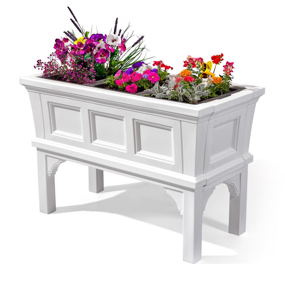 Step2 Atherton Raised White Planter Box， Resin， 19.5 x 39 x 24