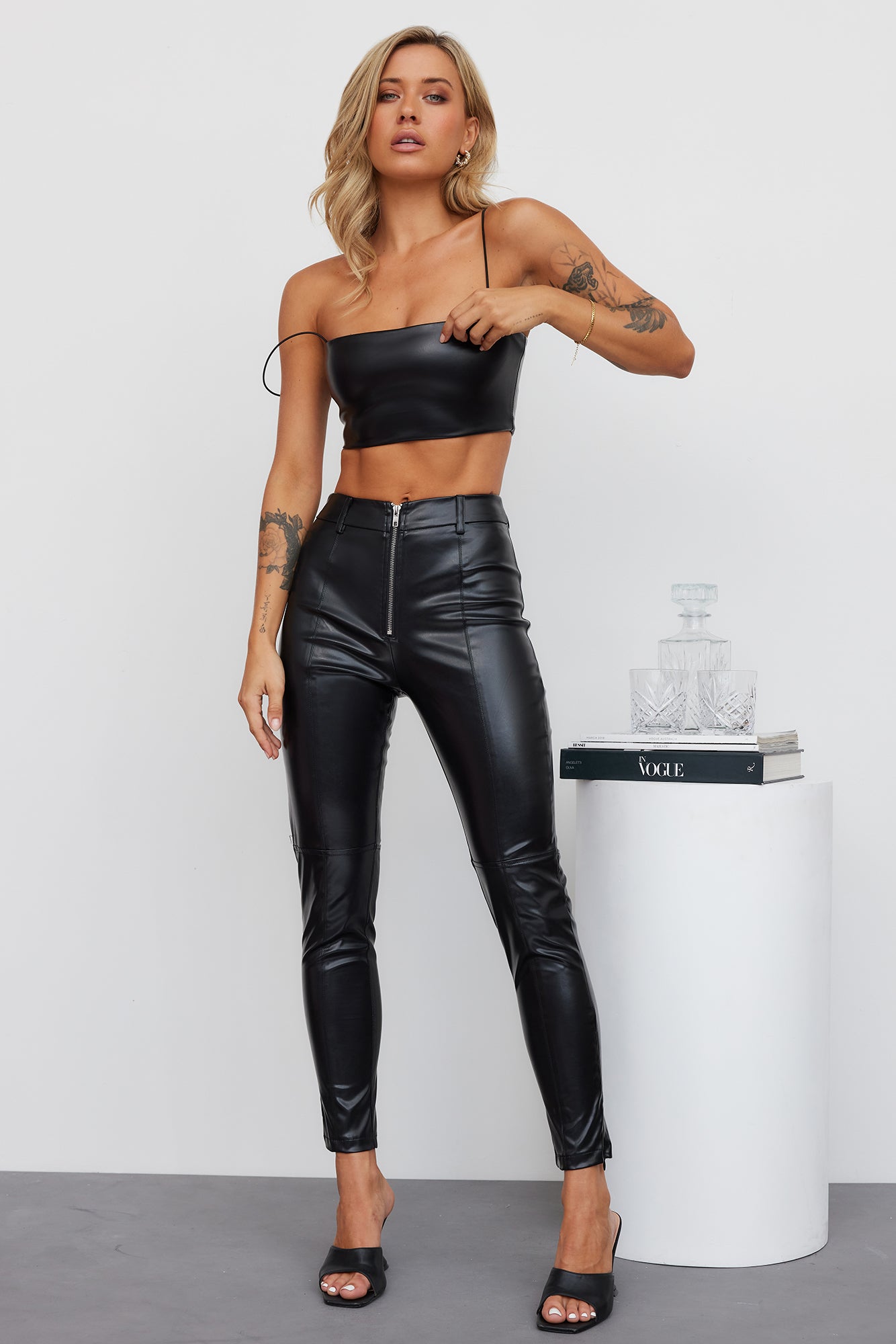 My Fiery Heart Faux Leather Crop Black