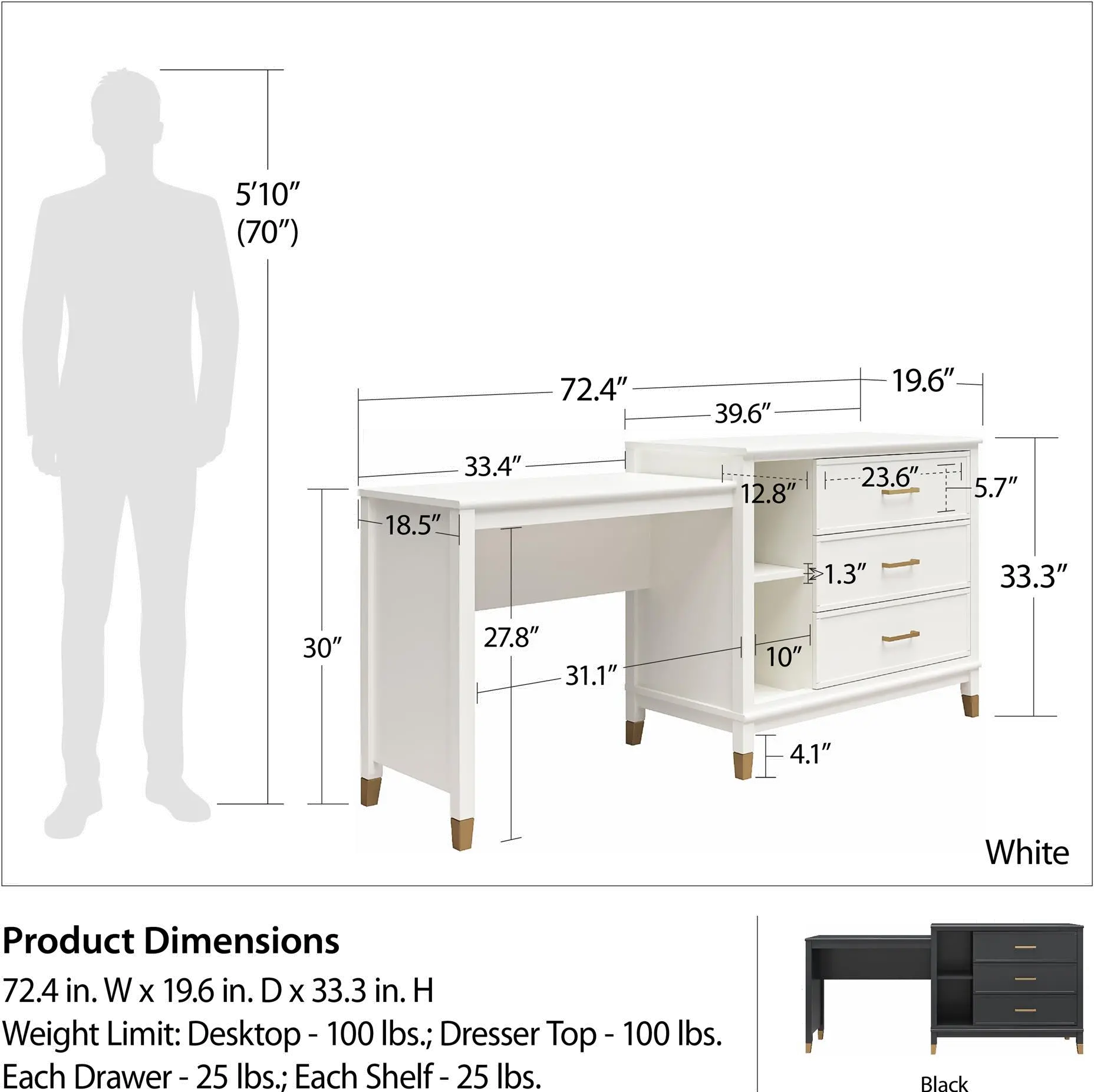 Westerleigh Black 3 in 1 Media Dresser