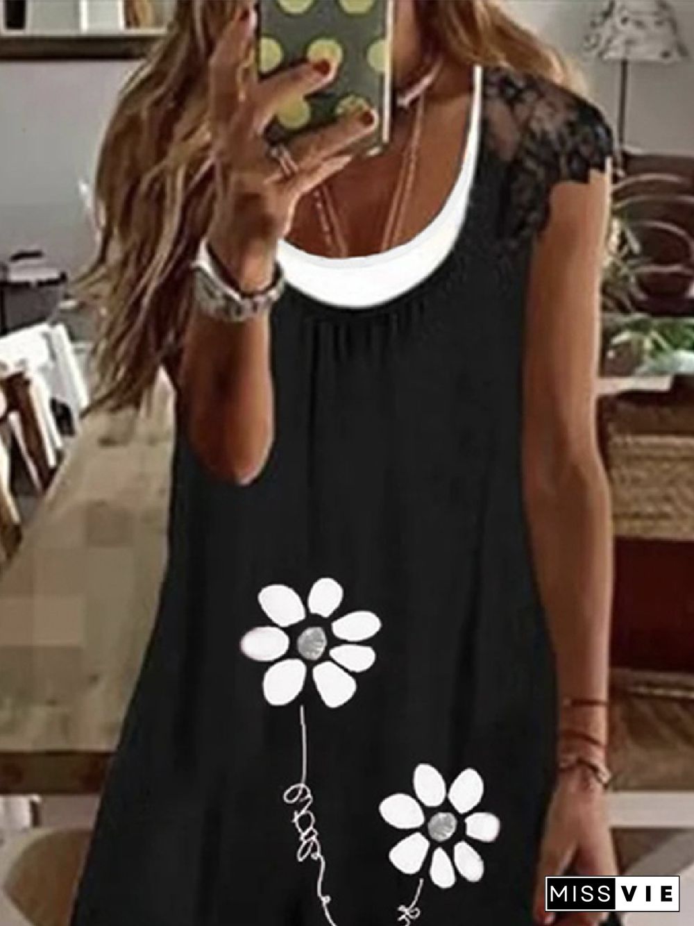 Casual Floral Loosen A-line Short Sleeve Knit Dress