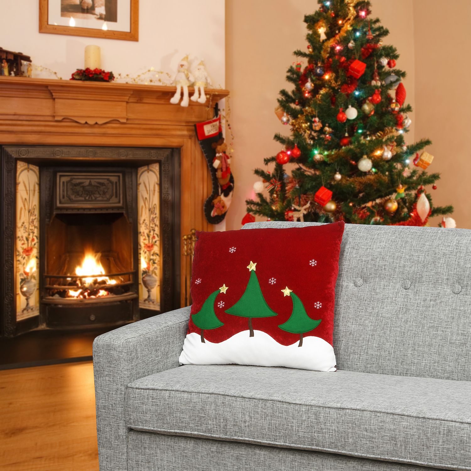 National Tree Company Christmas Tree Embroidered Throw Pillow