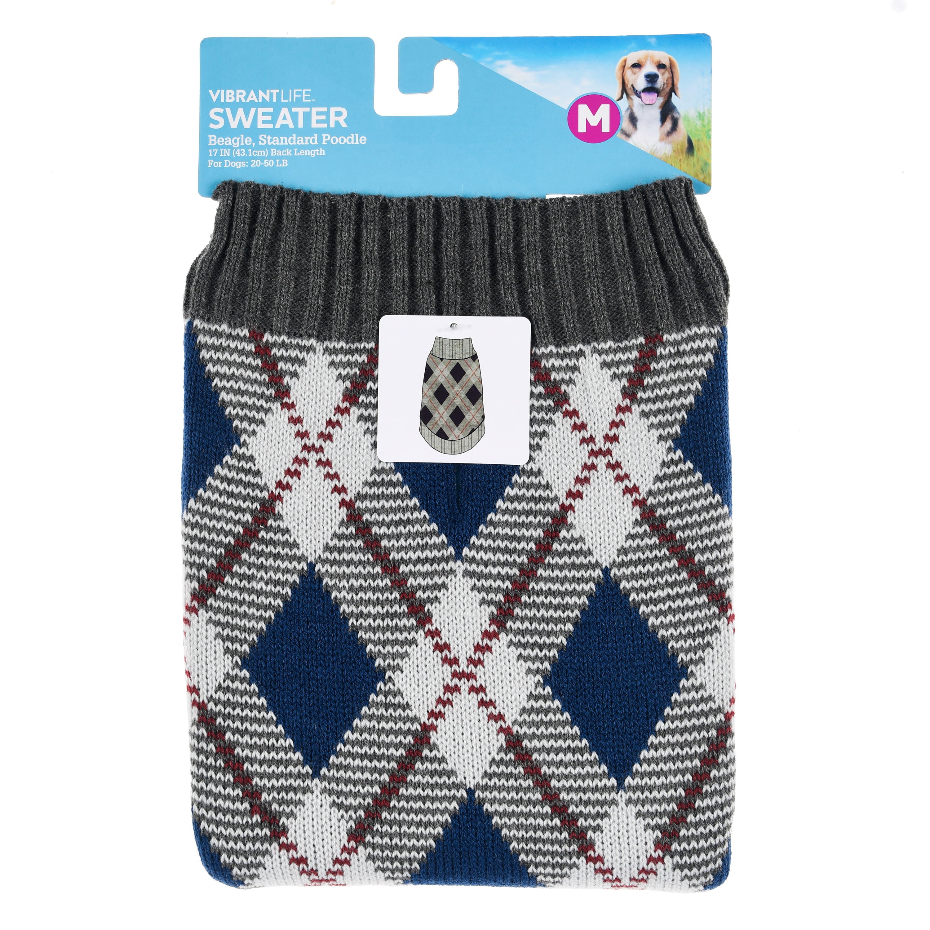 Vibrant Life Gray Argyle Dog Sweater， Extra Extra Small