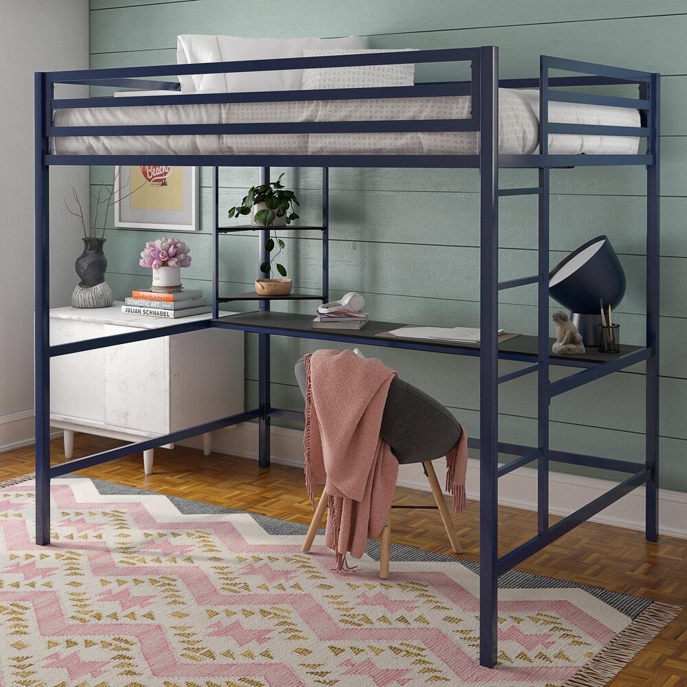 The Novogratz Maxwell Metal Loft Bed with Desk   Shelves