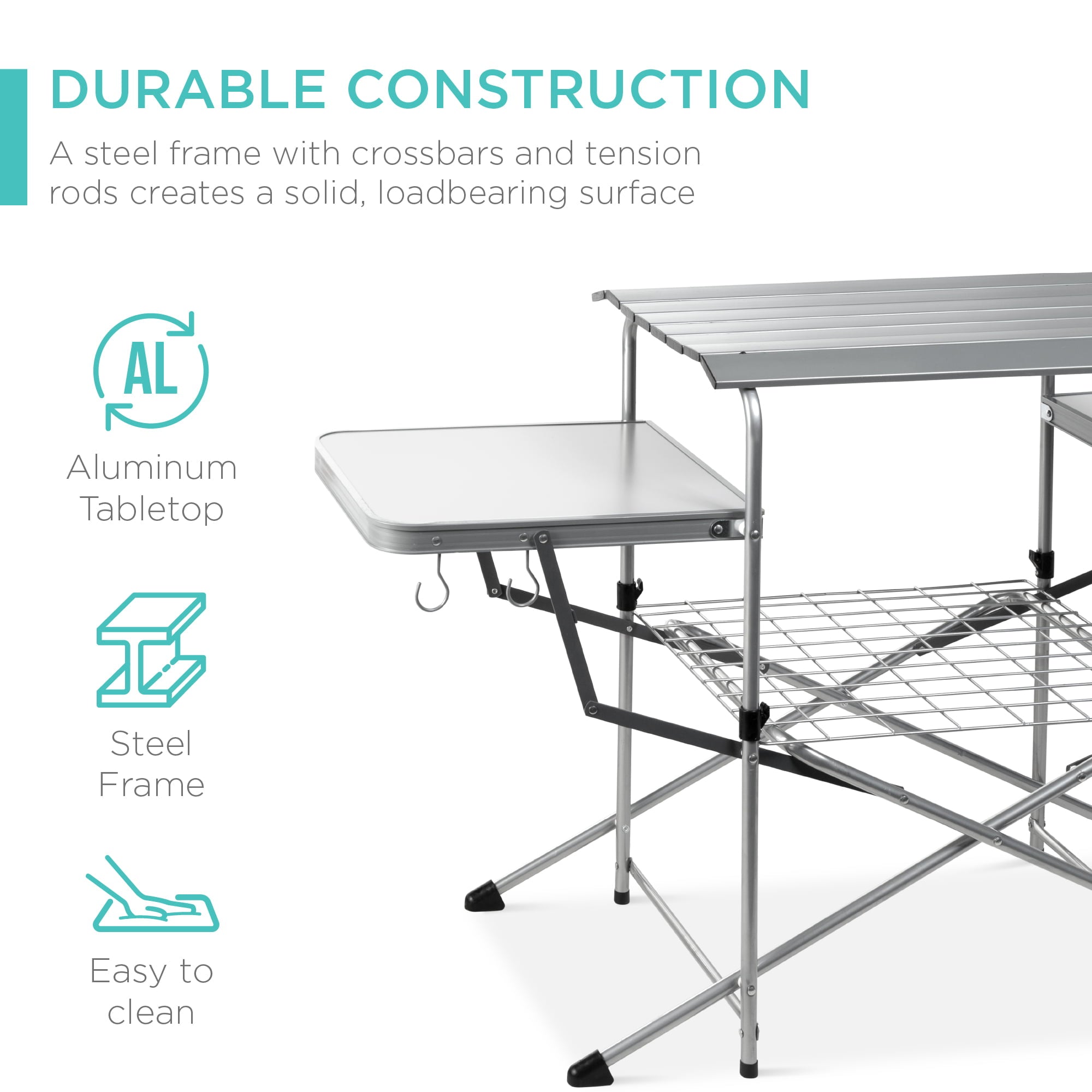 Best Choice Products Portable Folding Grill Table, Outdoor Food Prep Station for Camping w/ Carrying Case, 4 Hooks