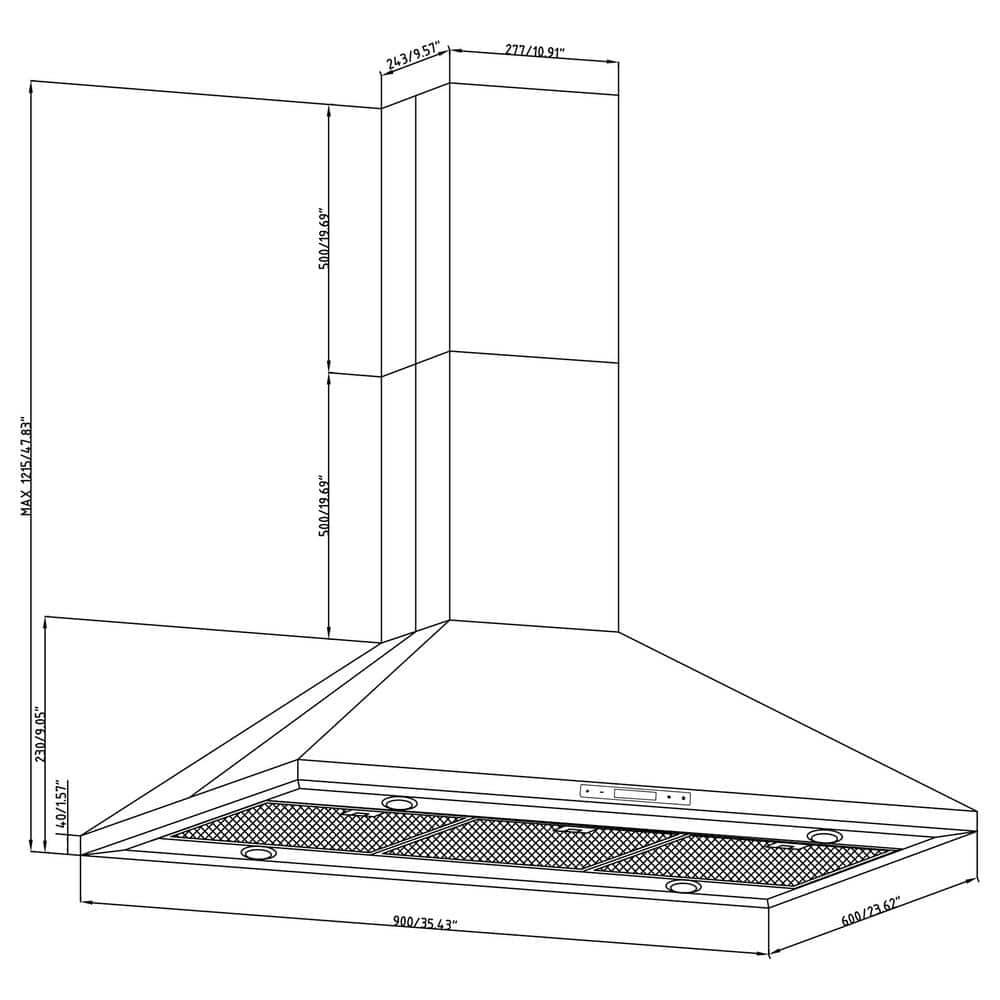 Golden Vantage 36 in 343 CFM Convertible Island Mount Range Hood with Lights and Touch Control in Black Stainless Steel