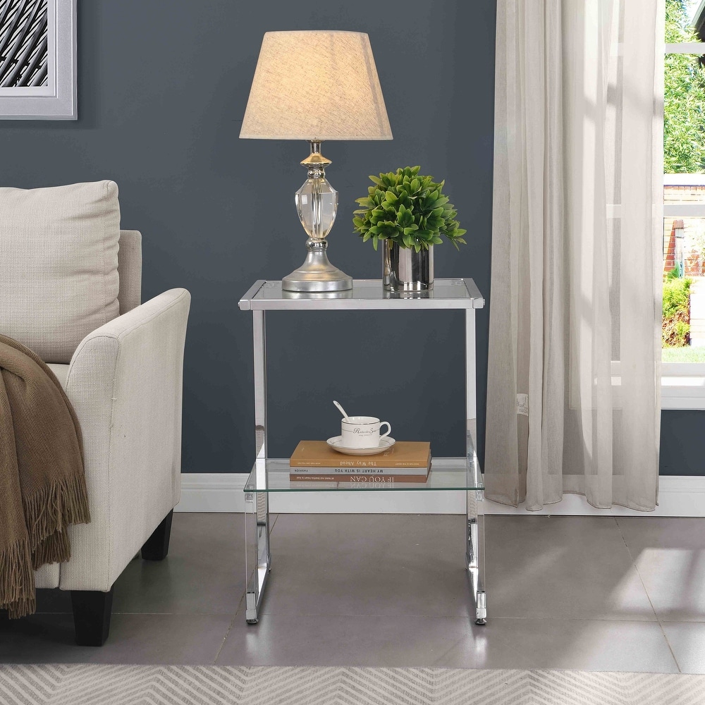 Side Table  2 Tier Acrylic Glass End Table for Living Room Bedroom