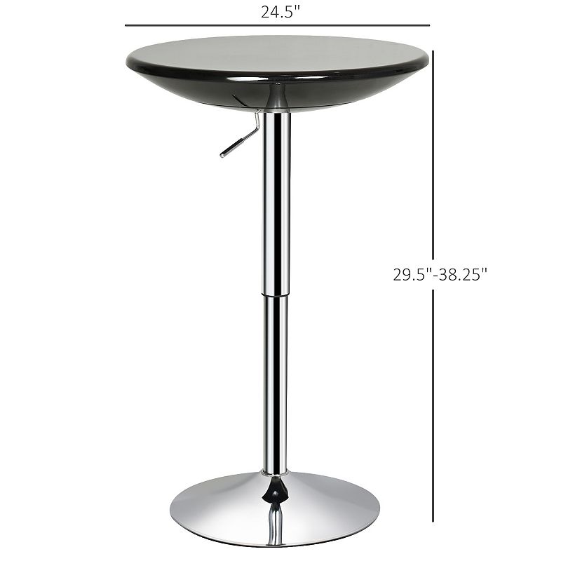 HOMCOM 24 Round Cocktail Bar Table Metal Base Tall Bistro Pub Desk Adjustable Counter Height Black Silver