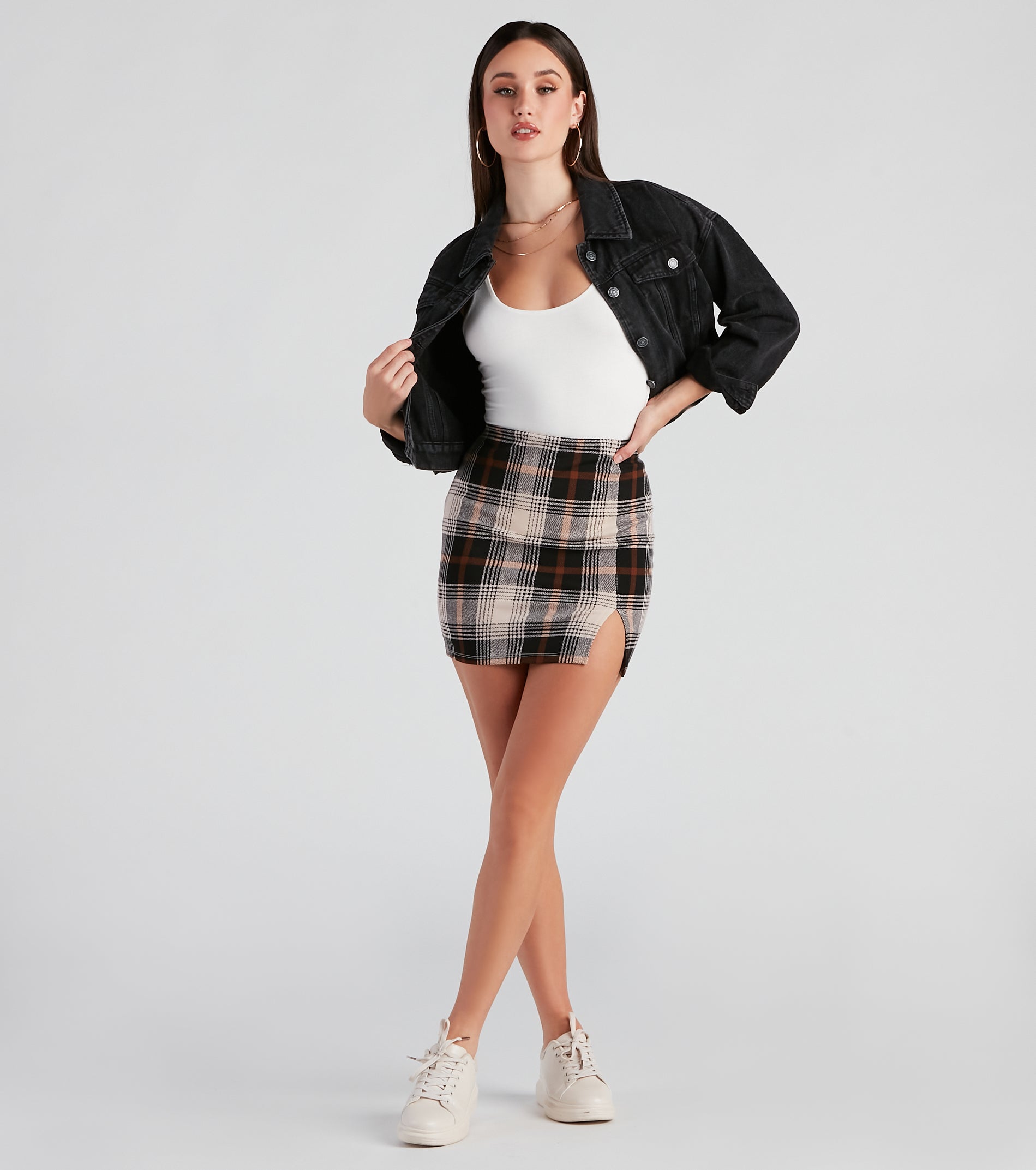 Seasonal Plaid Crepe Mini Skirt