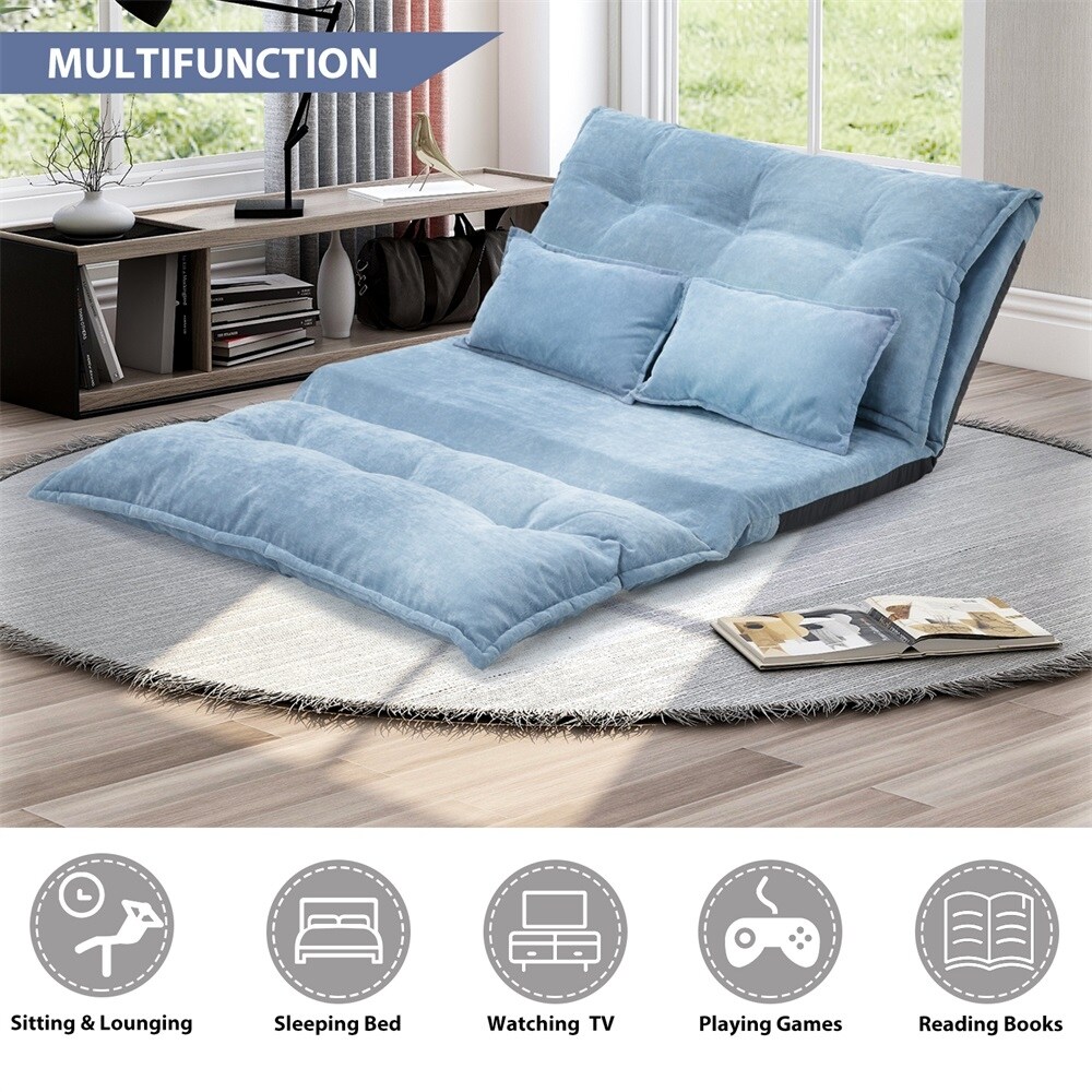 Sofa Bed Adjustable Folding Futon Sofa Leisure Sofa Bed with Two Pillows