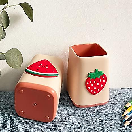 Cute Pen Holder For Desk， Pencil Pen Cup Holder For Desk Kids， Home Accessory Office Storage Women Makeup Brush Organizer Lovely (strawberry)