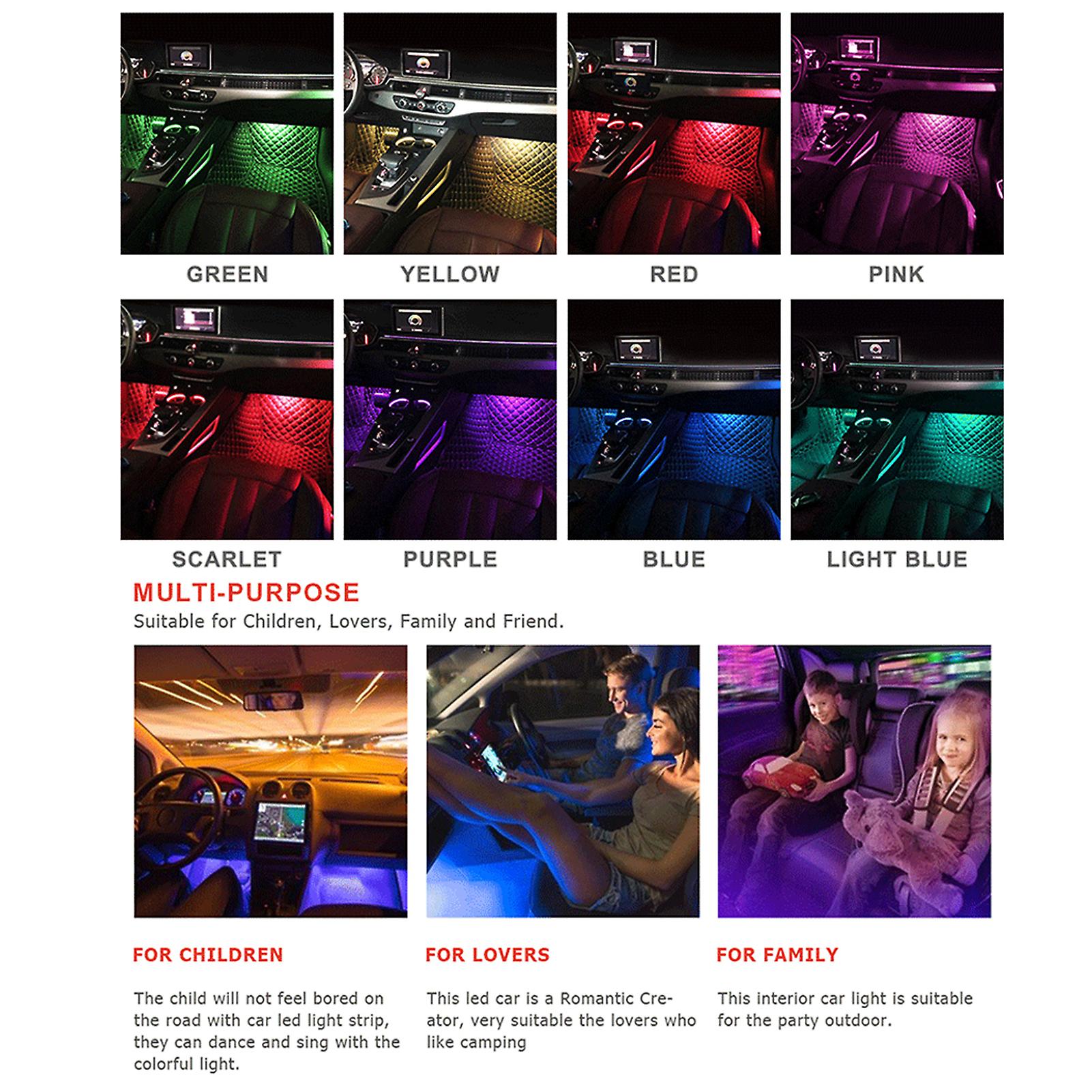 Car Led Strip Light， 4pcs 36 Led Dc 12v Multicolor Music Car Usb Interior Light Led Under Dash Lighting Kit With Sound Active Function and Wireless Remo