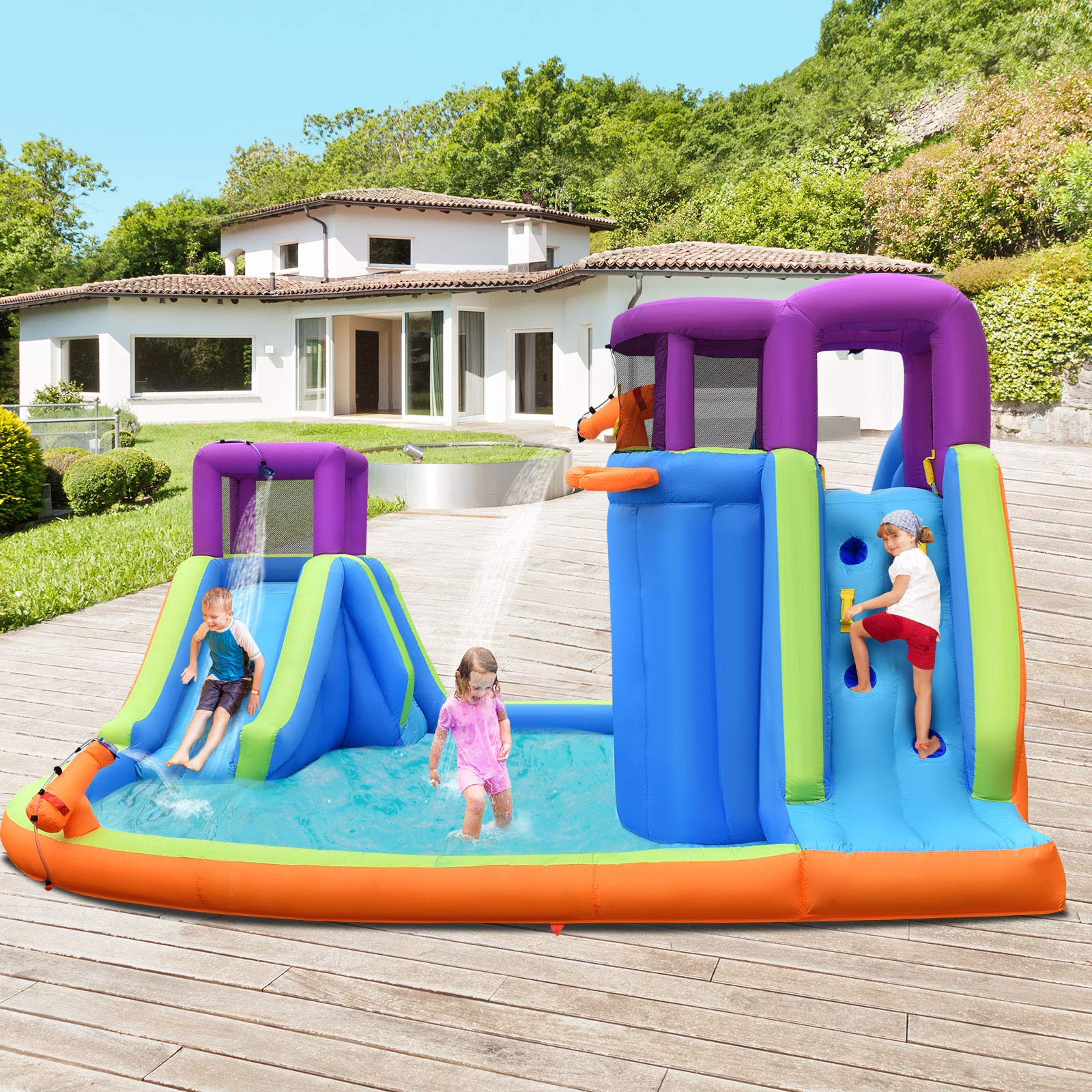 BOUNTECH Inflatable Water Park | Double Water Slide with w/Climbing Wall