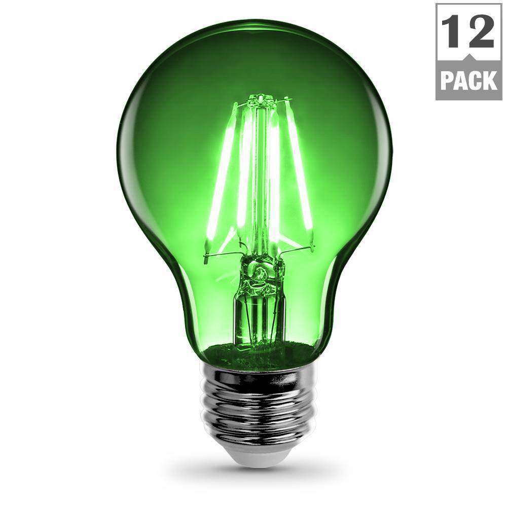 Feit Electric 25-Watt Equivalent A19 Medium E26 Base Dimmable Filament Green Colored LED Clear Glass Light Bulb (12-Pack) A19TGLED12