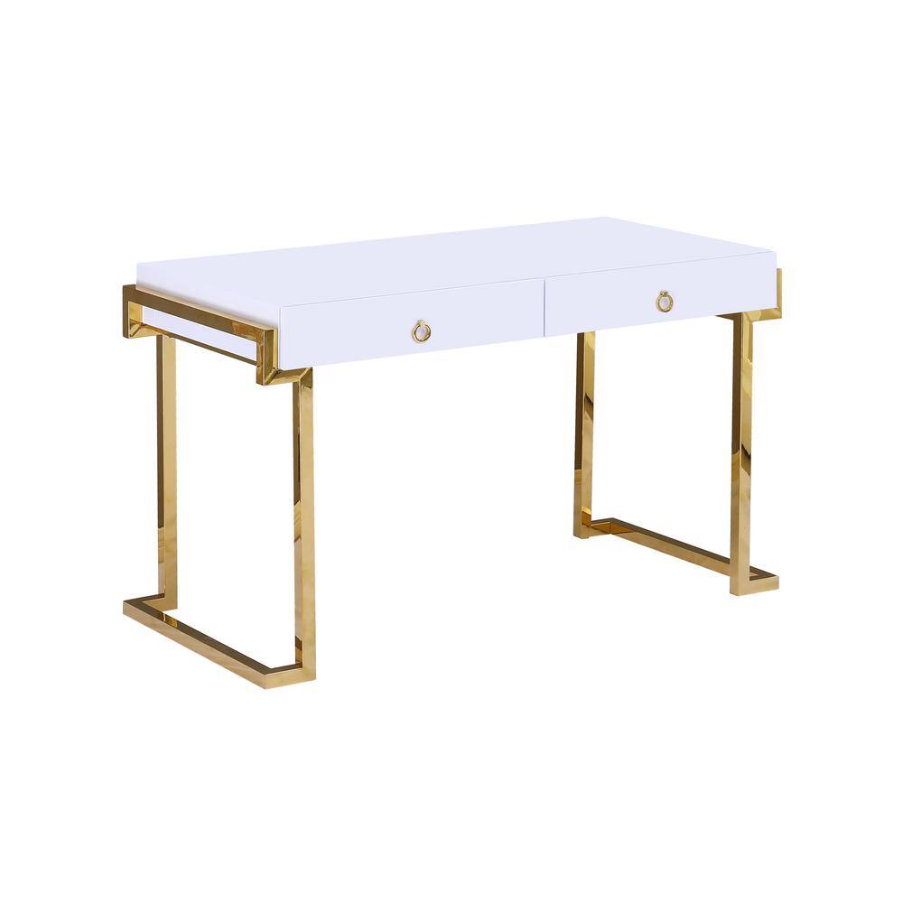 50 in. Gold Rectangular White Modern Computer Desk BA213GD