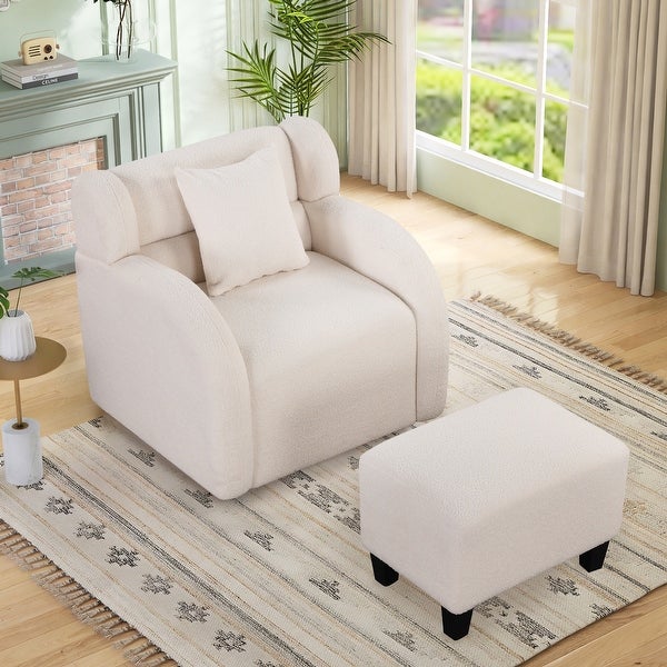 Armchair Swivel Barrel Chair Accent Chair with Ottoman，White