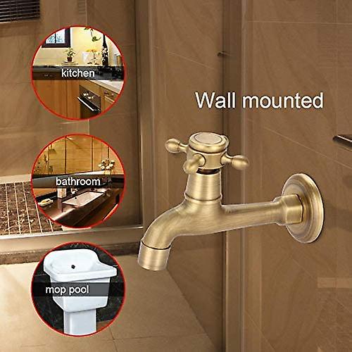 Basin Mixer Tap Water Tap， Antique Brass Single Cold Water Tap For Bathroom Wall Mounted Washing Machine， G1/2， Long Tap， Not For Drinking Water