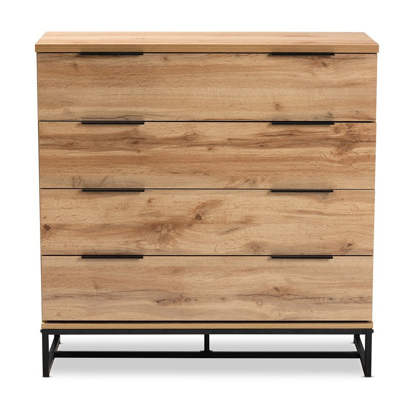 Bowery Hill Industrial Oak Finished Wood Black Metal 4-Drawer Dresser