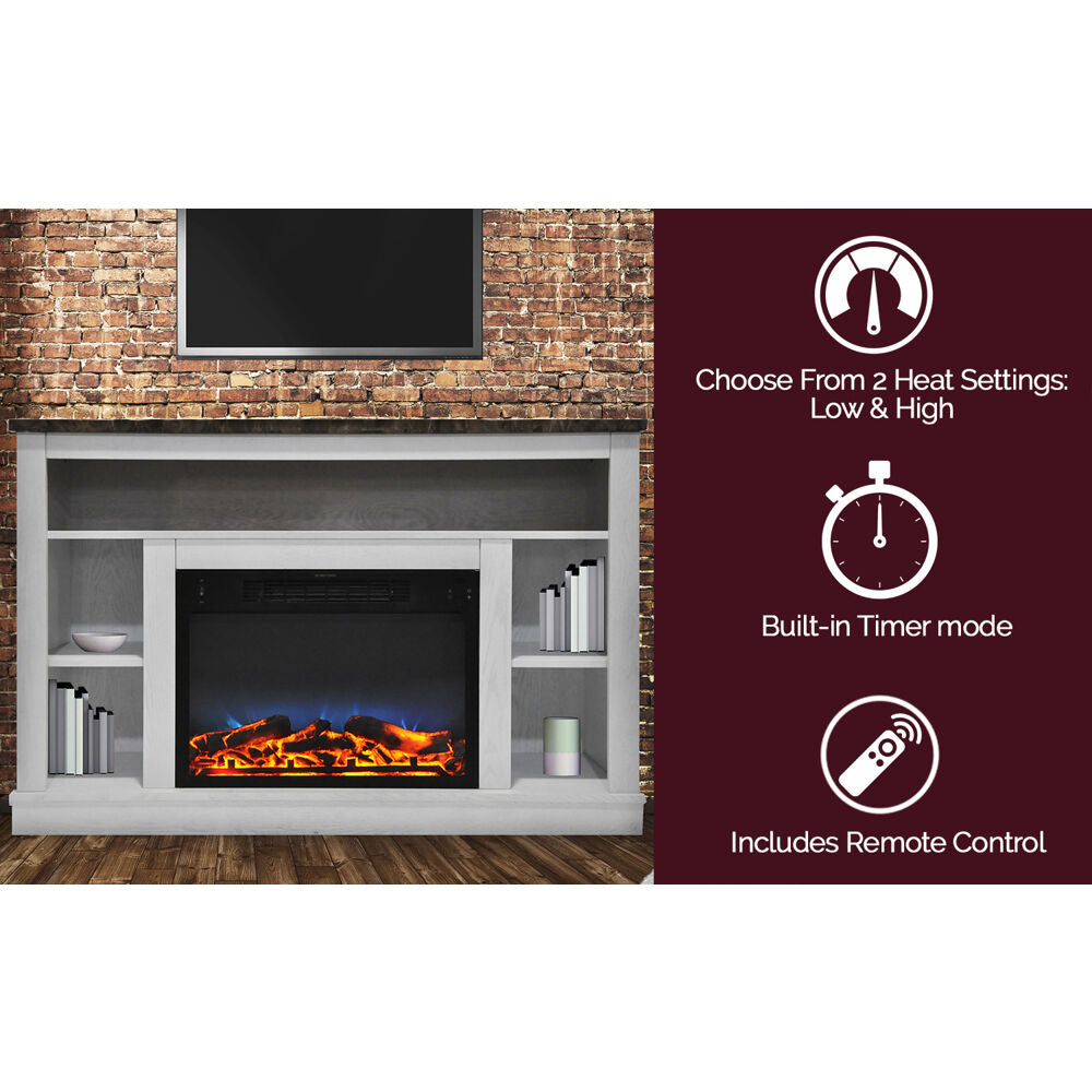 Cambridge Seville 47'' Freestanding Electric Multi-Color LED Fireplace with Log Insert and Remote | White Mantel | For Rooms up to 210 Sq.Ft. | Adjustable Heat Settings | Timer